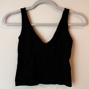 Women's Black Ribbed Crop Tank Top